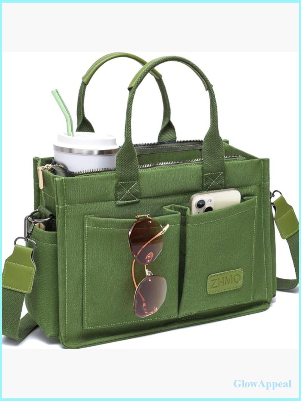 Large Canvas Tote Bag with Laptop Compartment, Adjustable Strap, Multiple